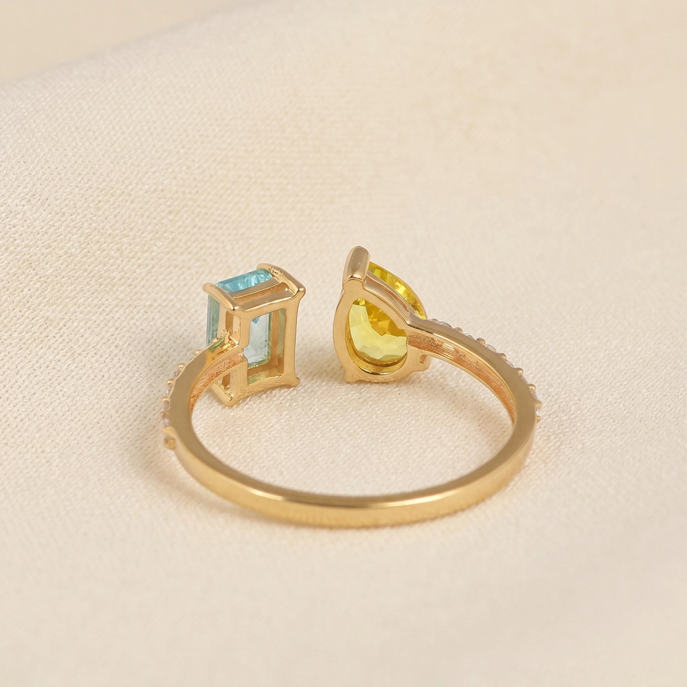 Lab Diamond, Paraiba Tourmaline, Yellow Sapphire Gold Ring Lab Diamond, Paraiba Tourmaline, Yellow Sapphire Gold Ring