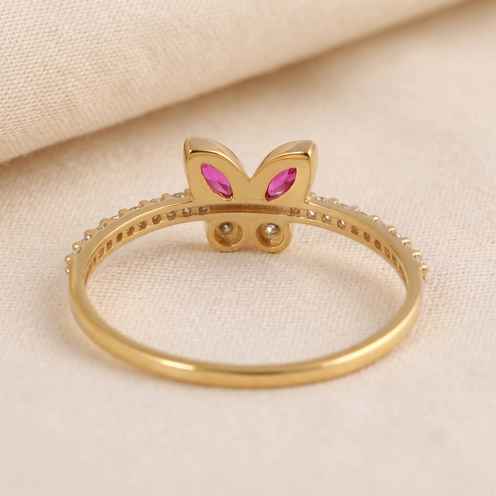 9Kt Gold Ring Lab Grown Diamond And Hot Pink Tourmaline