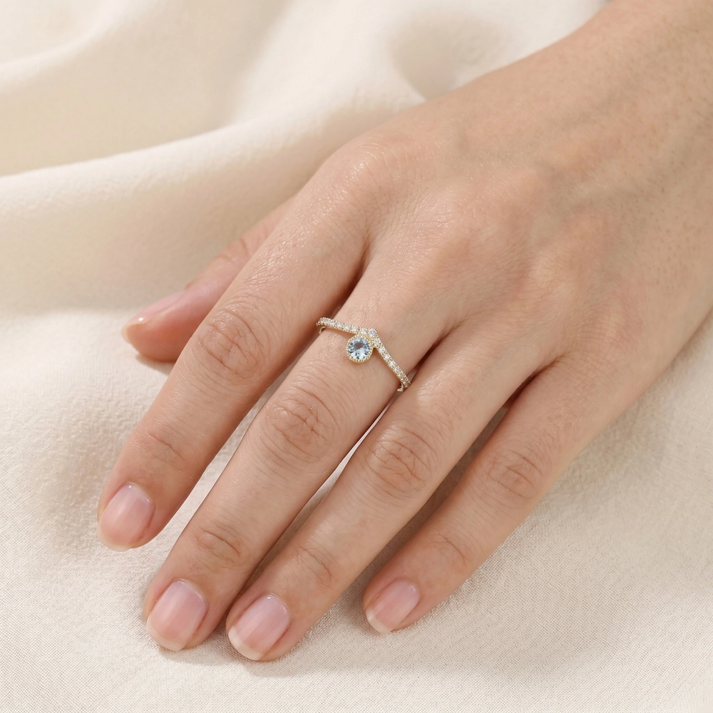Lab Diamond 9 Karat Yellow Gold Aquamarine Ring Handcrafted Lab Diamond 9 Karat Yellow Gold Aquamarine Ring Handcrafted