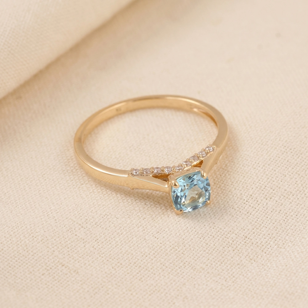9Kt Yellow Gold Ring Lab Diamond And Paraiba Tourmaline