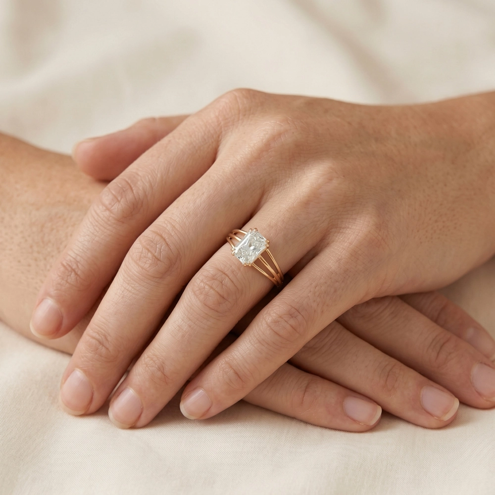Handcrafted 9 Karat Solid Gold Ring With Lab Grown Diamond Handcrafted 9 Karat Solid Gold Ring With Lab Grown Diamond