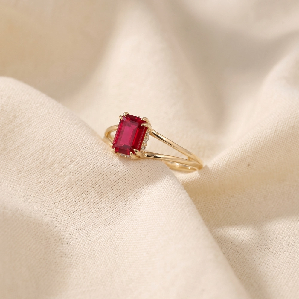 Lab Grown Diamond And Pigeon Blood Ruby Gold Ring Handcrafted Lab Grown Diamond And Pigeon Blood Ruby Gold Ring Handcrafted