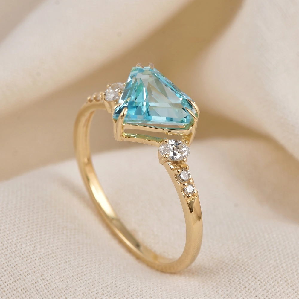 Lab Grown Diamond Paraiba Tourmaline 9 Karat Gold Ring