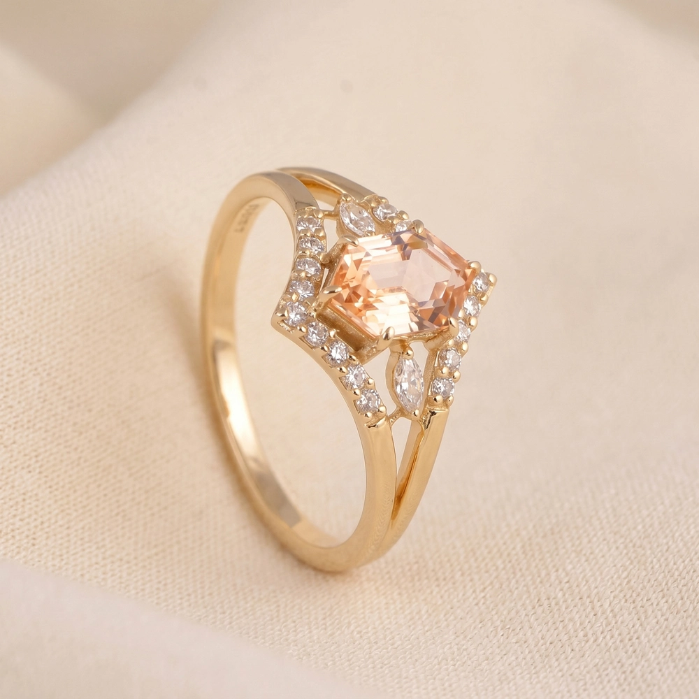 Lab Grown Diamond Morganite 9Kt Yellow Gold Ring Lab Grown Diamond Morganite 9Kt Yellow Gold Ring