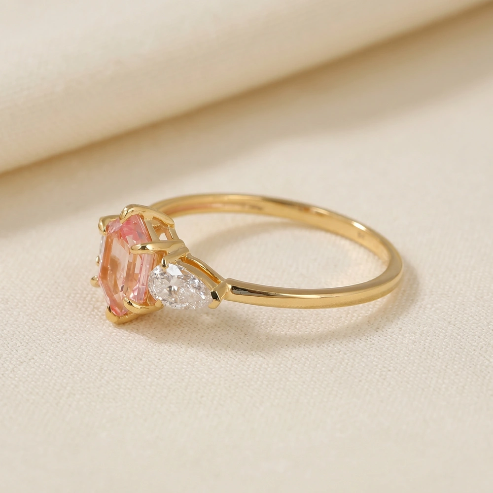 Lab Grown Diamond Padparadscha Sapphire Yellow Gold Ring Lab Grown Diamond Padparadscha Sapphire Yellow Gold Ring