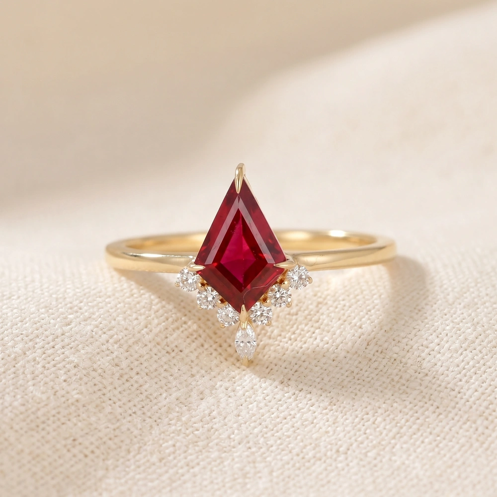Lab Grown Diamond Pigeon Blood Ruby 9Kt Yellow Gold Ring Lab Grown Diamond Pigeon Blood Ruby 9Kt Yellow Gold Ring