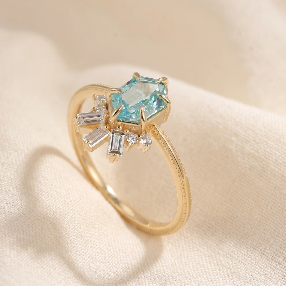 Lab Grown Diamond Paraiba Tourmaline 9Kt Gold Ring Lab Grown Diamond Paraiba Tourmaline 9Kt Gold Ring