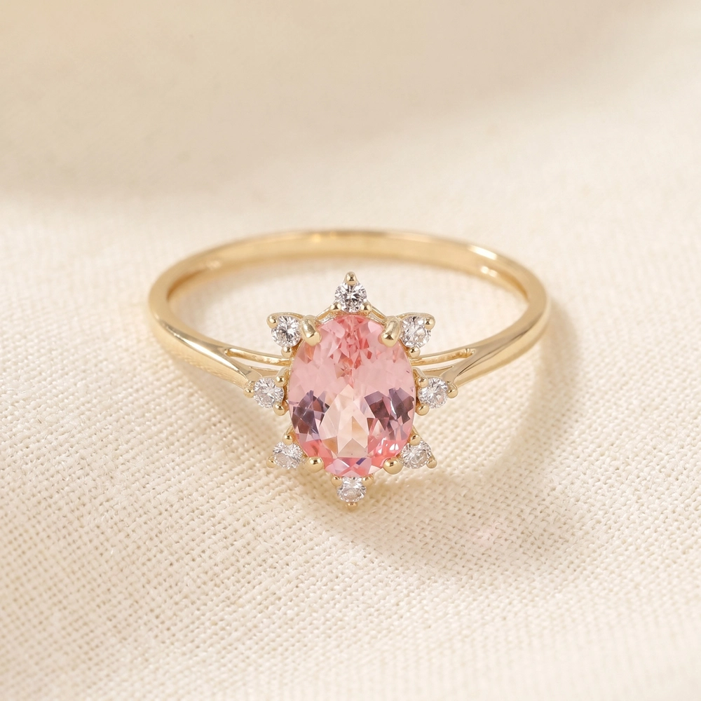 Certified Lab Grown Diamond, Padparadscha Sapphire Gold Ring Certified Lab Grown Diamond, Padparadscha Sapphire Gold Ring