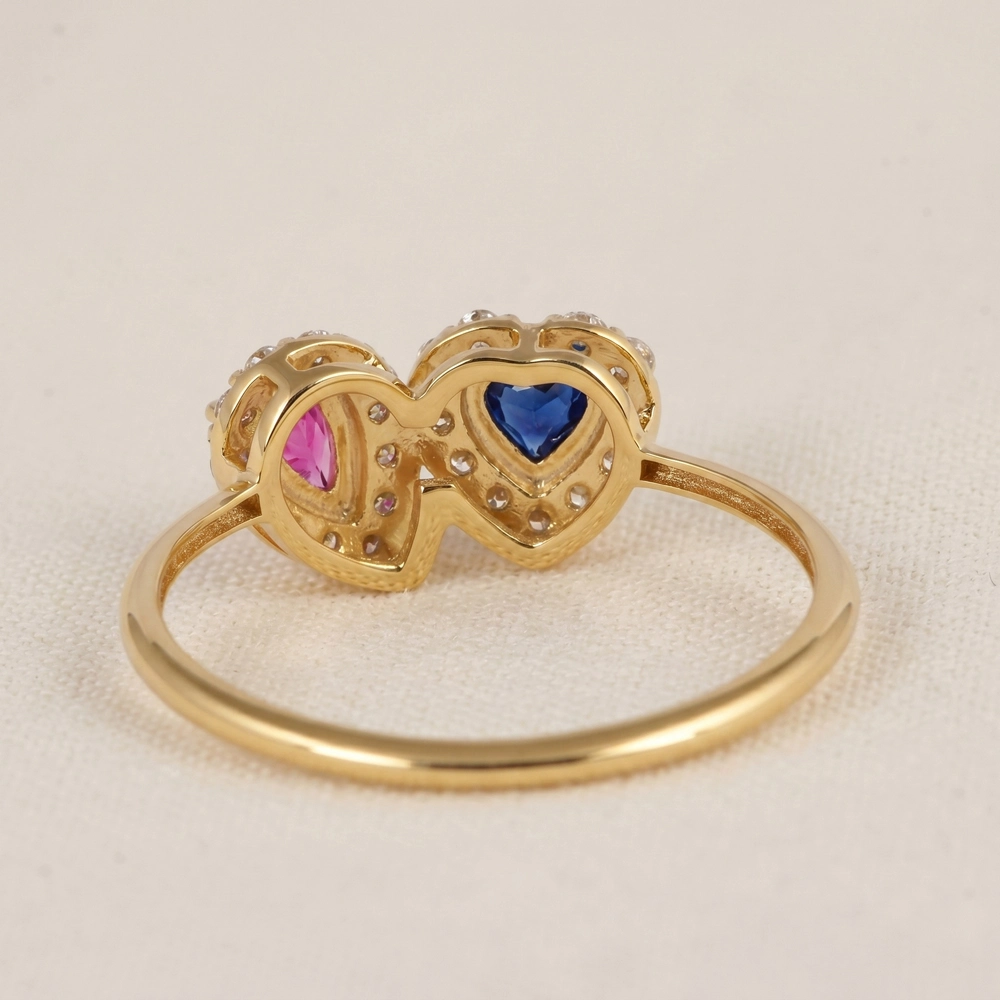 Lab Grown Diamond, Pink Tourmaline, Blue Sapphire Gold Ring Lab Grown Diamond, Pink Tourmaline, Blue Sapphire Gold Ring
