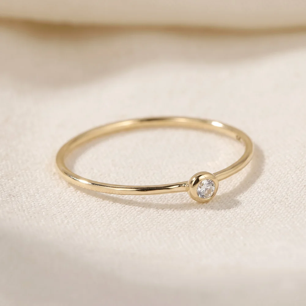 14KT Yellow Gold Lab Grown Diamond Stackable Solitaire Ring