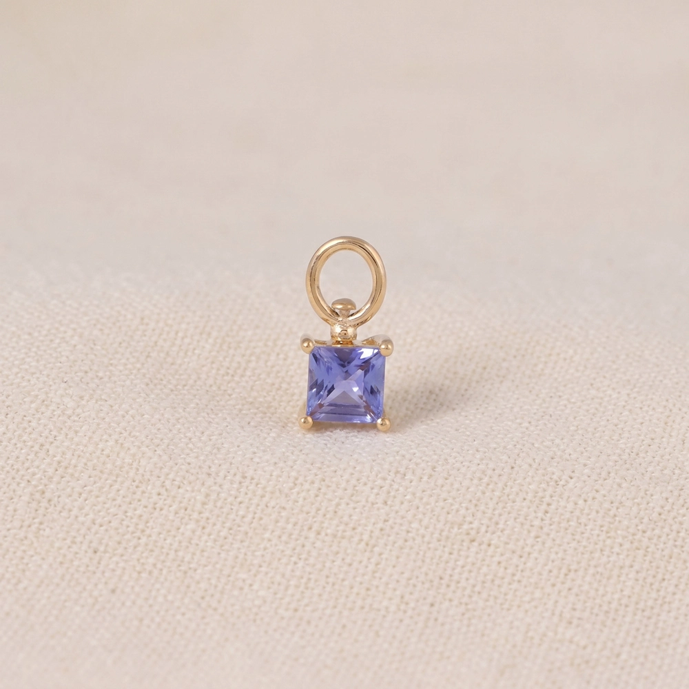 9KT Solid Yellow Gold Square Lab Grown Tanzanite Drop Charm 9KT Solid Yellow Gold Square Lab Grown Tanzanite Drop Charm