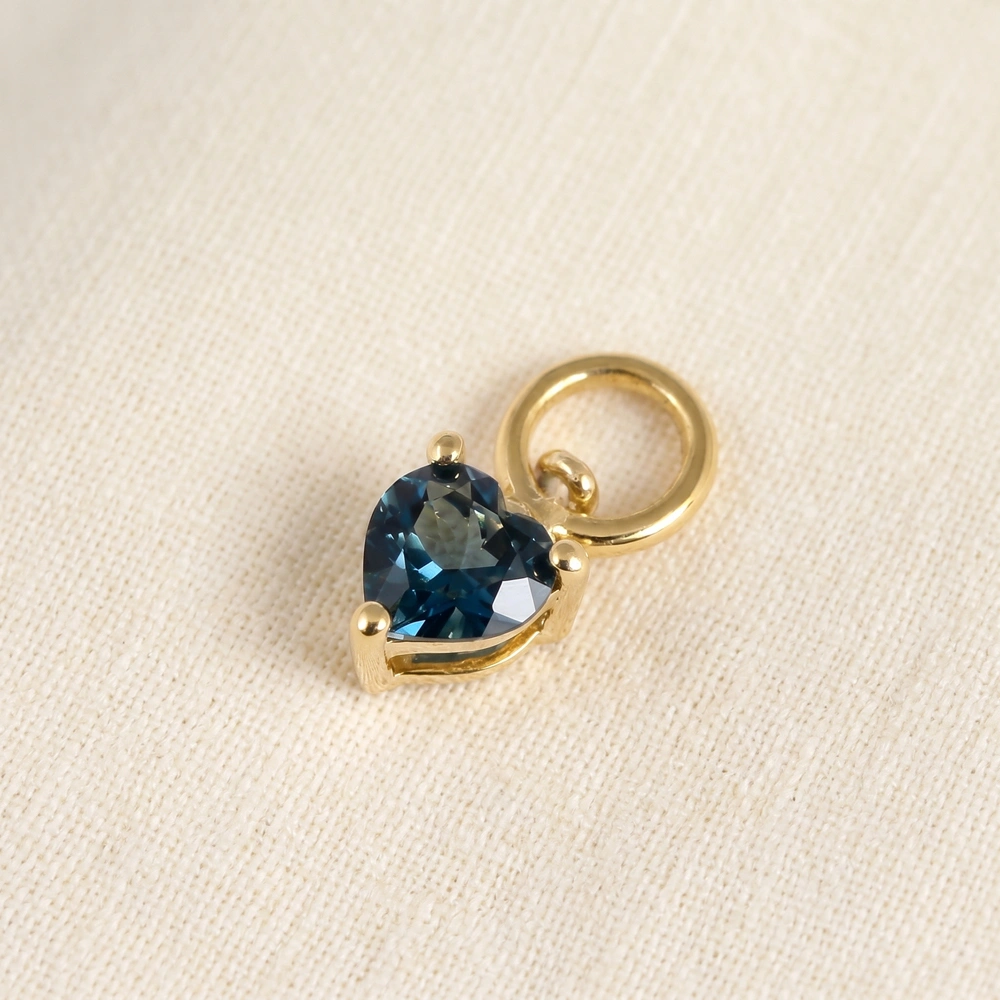 9KT Yellow Gold Heart Cut London Blue Topaz Gemstone Charm