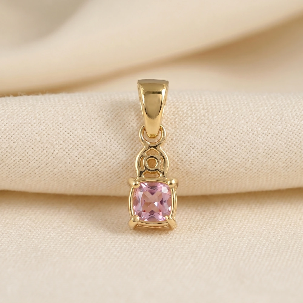 Yellow Gold Lab Grown Padparadscha Sapphire Diamond Charm Yellow Gold Lab Grown Padparadscha Sapphire Diamond Charm
