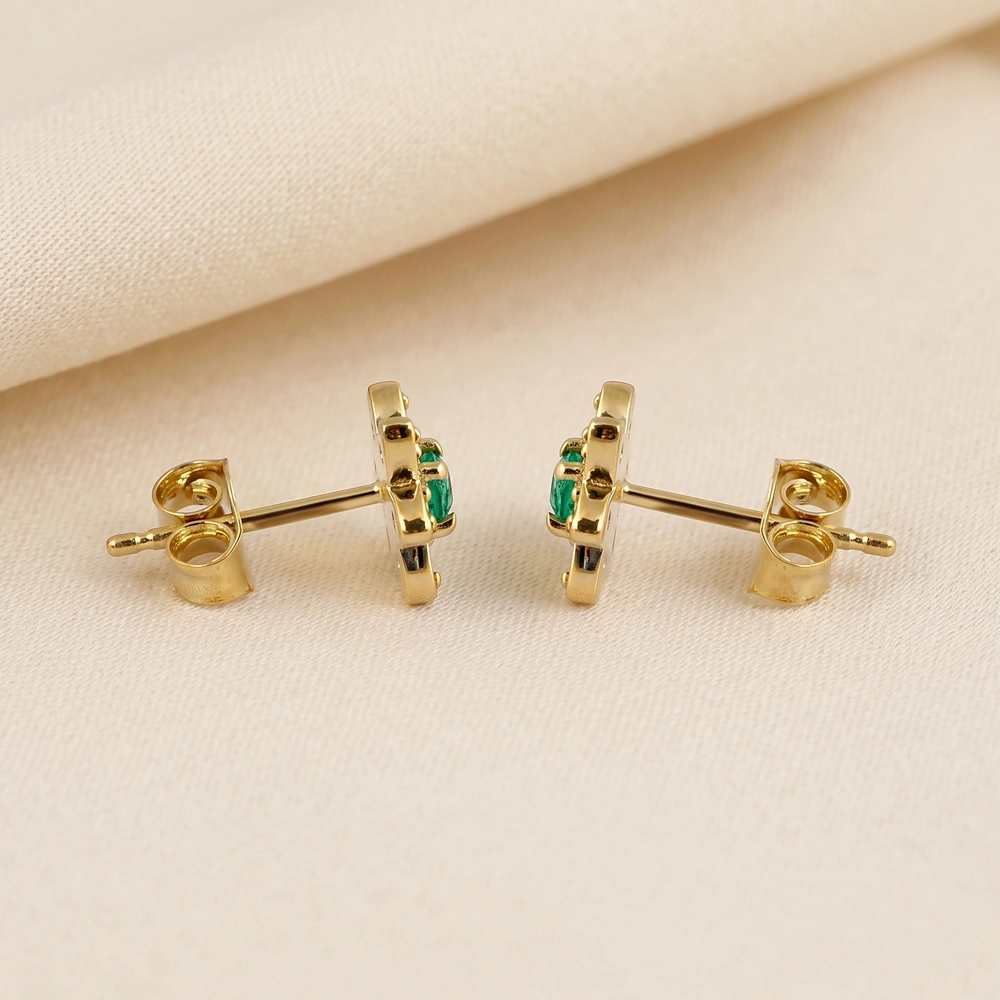 Lab Grown Columbia Emerald and Diamond Earrings 14kt Gold Lab Grown Columbia Emerald and Diamond Earrings 14kt Gold
