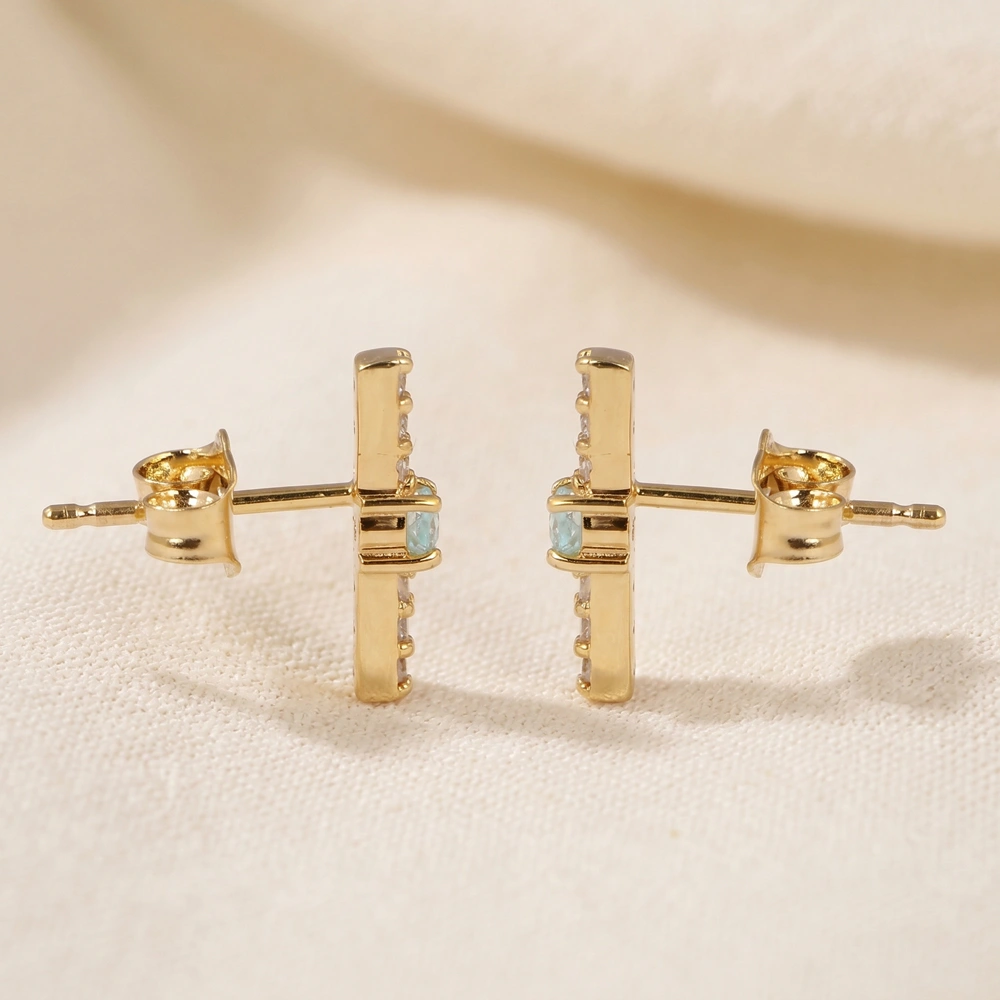 Lab Grown Diamond and Paraiba Tourmaline Yellow Gold Earrings