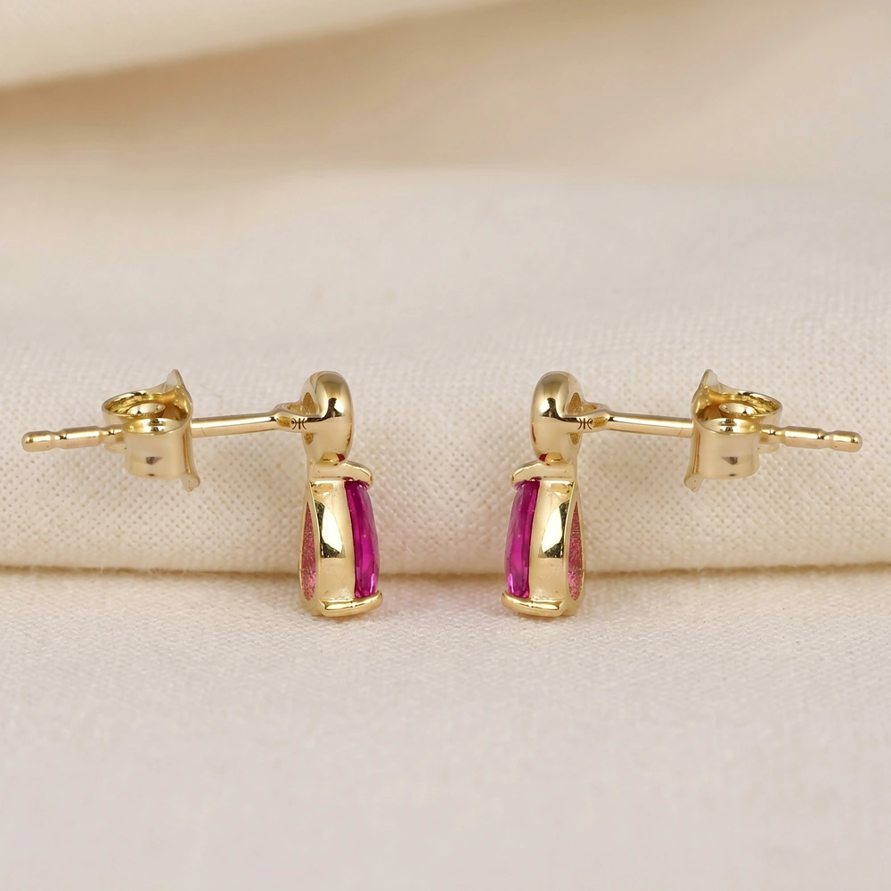 9Kt Gold Earrings with Lab Grown Diamond, Pink Tourmaline 9Kt Gold Earrings with Lab Grown Diamond, Pink Tourmaline