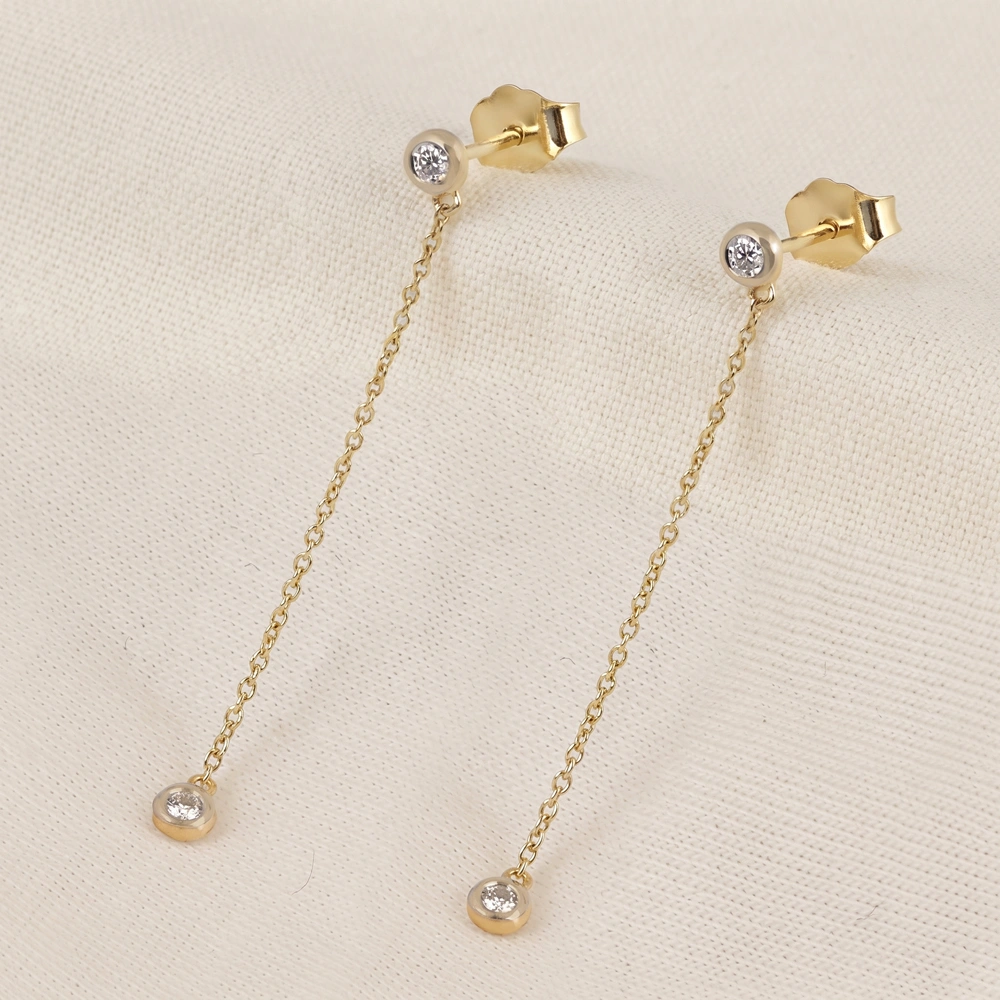 9Kt Yellow Gold Dangle Earrings with Lab Grown Diamond 9Kt Yellow Gold Dangle Earrings with Lab Grown Diamond