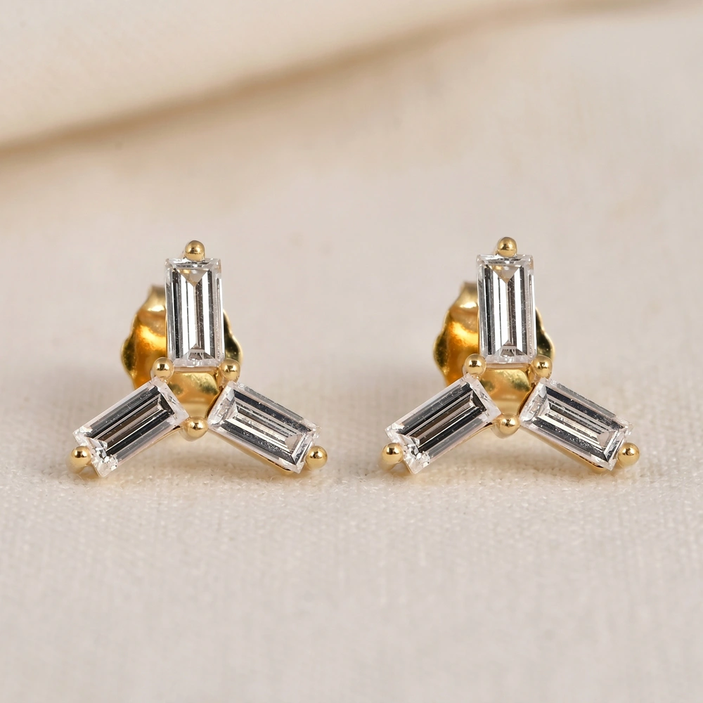 9Kt Yellow Gold Solid Earrings with Lab Grown Diamond