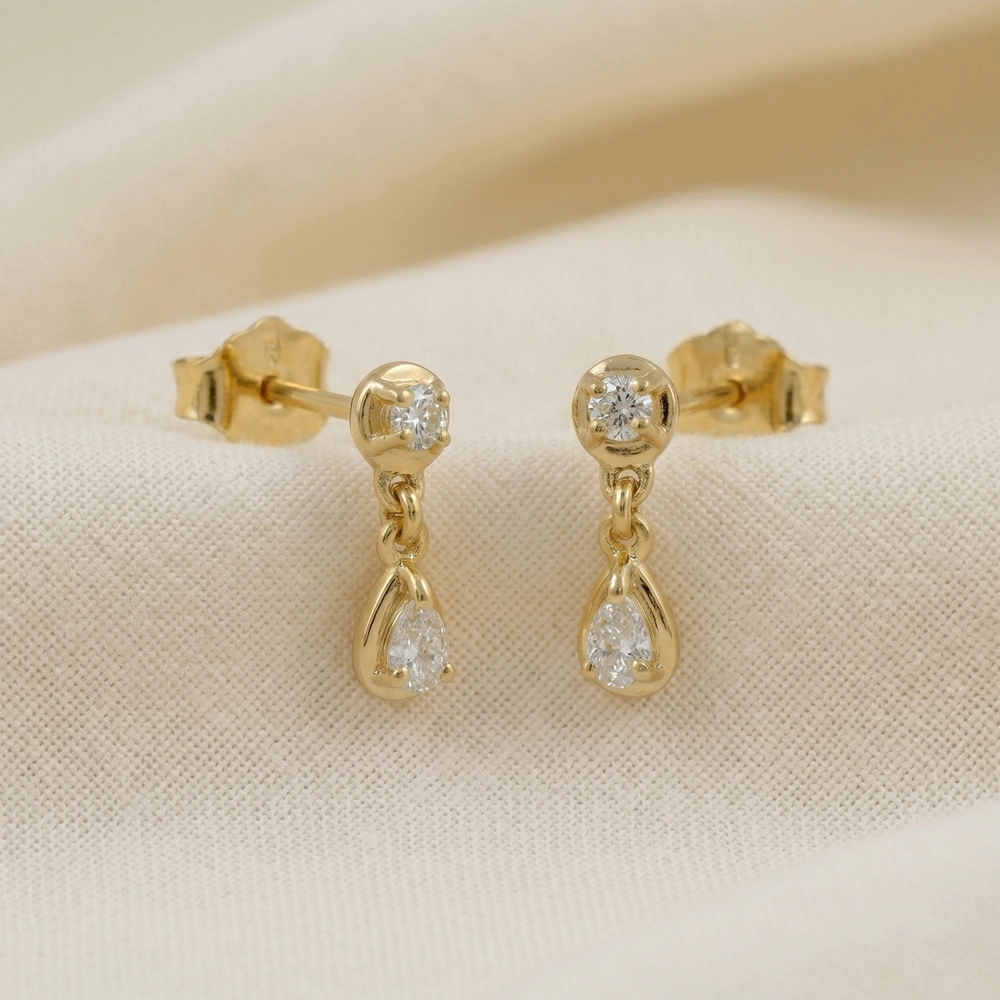 9Kt Yellow Solid Gold Drop Earrings with Lab Grown Diamond 9Kt Yellow Solid Gold Drop Earrings with Lab Grown Diamond
