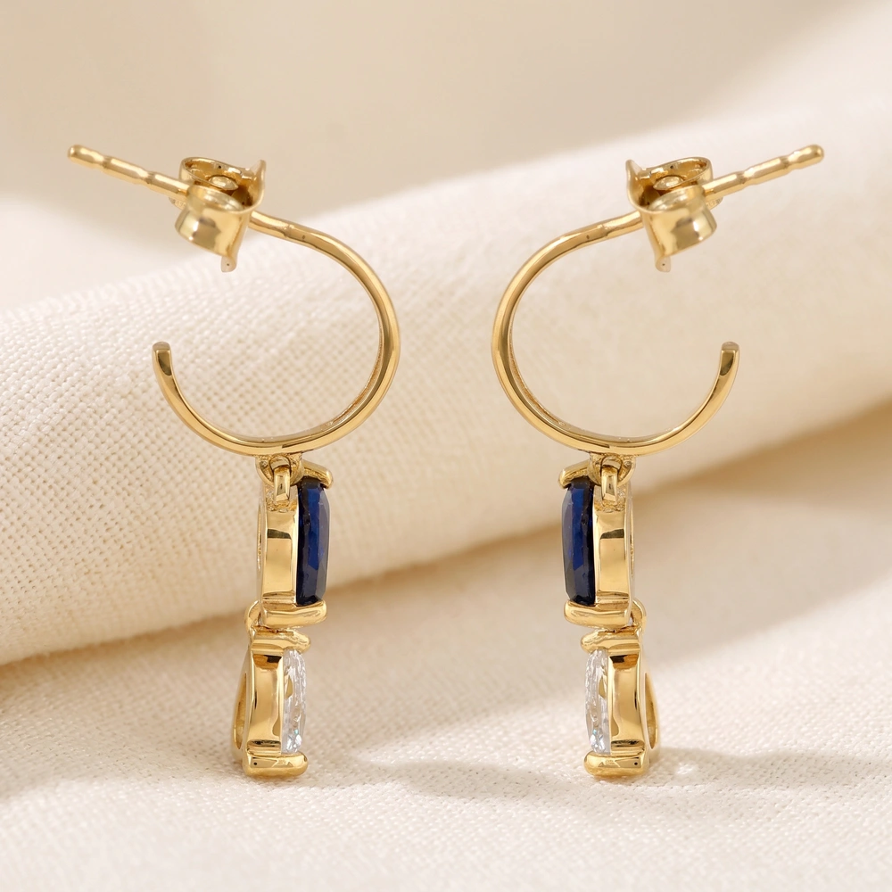 Lab Grown Royal Blue Sapphire Diamond 9Kt Gold Earrings Lab Grown Royal Blue Sapphire Diamond 9Kt Gold Earrings