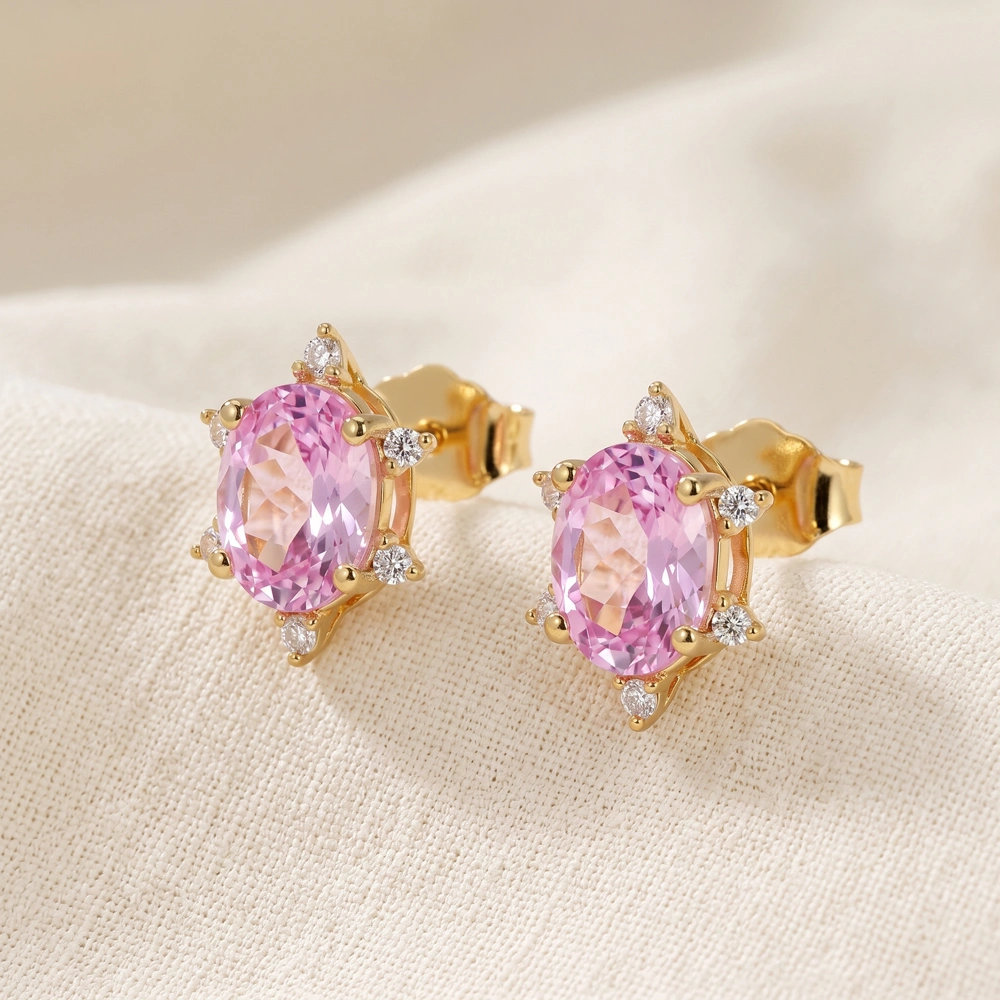 Lab Grown Padparadscha Sapphire Diamond Gold Studs Lab Grown Padparadscha Sapphire Diamond Gold Studs