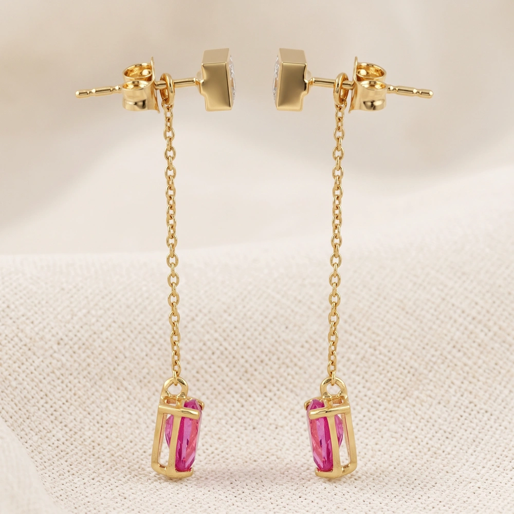 Lab Grown Hot Pink Tourmaline Diamond 9Kt Gold Earrings