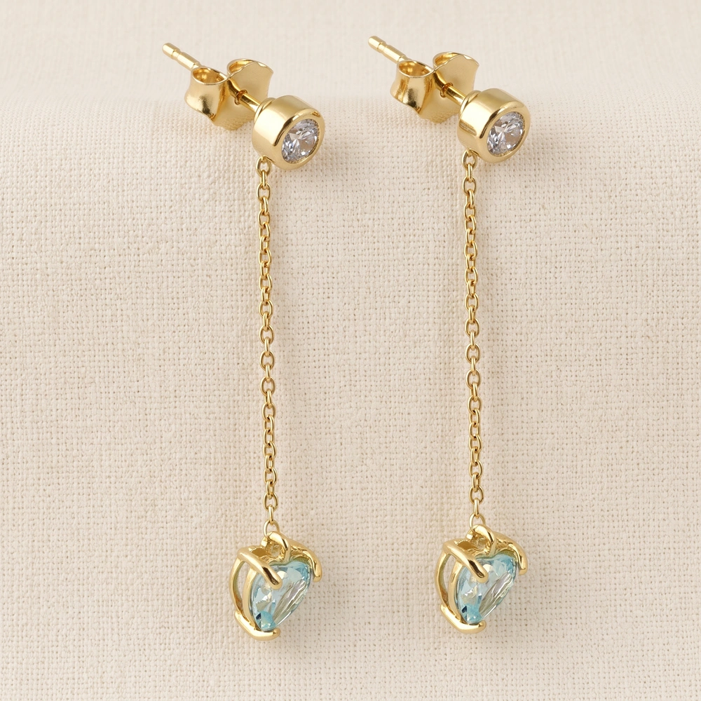 Lab Paraiba Tourmaline Diamond Gold Threader Earrings Lab Paraiba Tourmaline Diamond Gold Threader Earrings