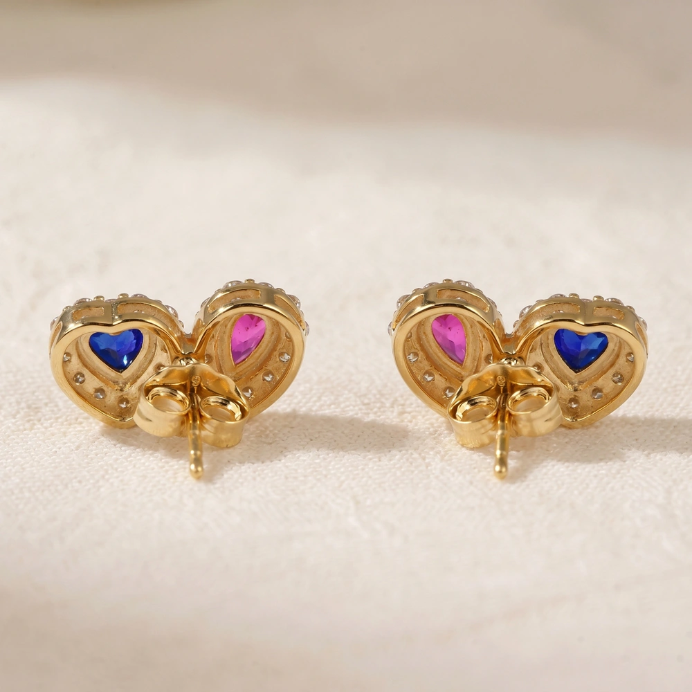 Lab Grown Diamond and Royal Blue Sapphire Gold Earrings Lab Grown Diamond and Royal Blue Sapphire Gold Earrings