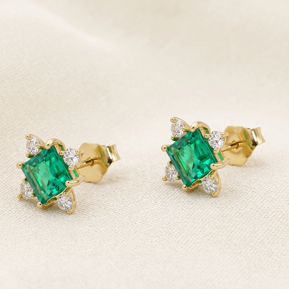 Lab Grown Diamond Columbia Emerald Yellow Gold Studs Lab Grown Diamond Columbia Emerald Yellow Gold Studs