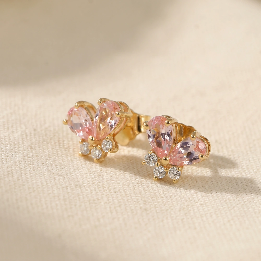Lab Grown Diamond and Padparadscha Sapphire Gold Studs Lab Grown Diamond and Padparadscha Sapphire Gold Studs