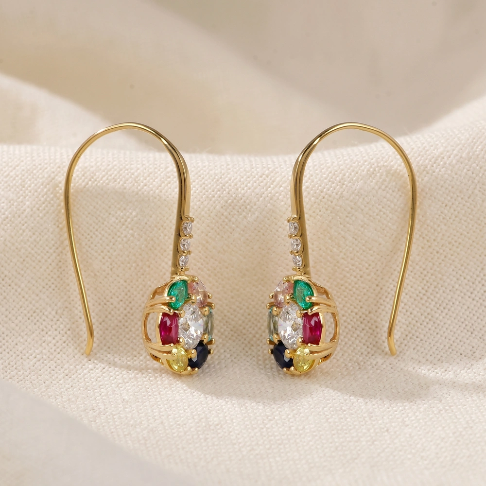 Lab Grown Diamond Multi Gemstone Gold Earrings Lab Grown Diamond Multi Gemstone Gold Earrings
