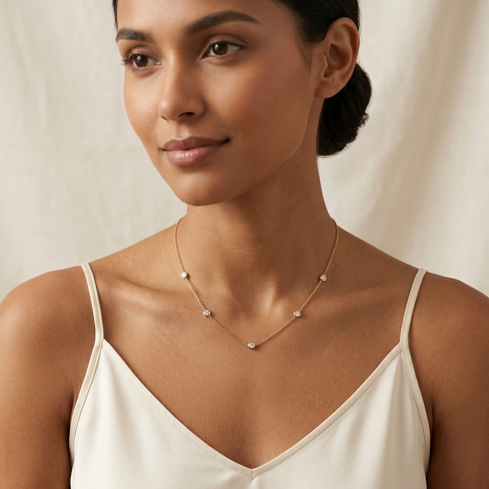 9Kt Yellow Gold Chain Necklace with Lab Grown Diamond