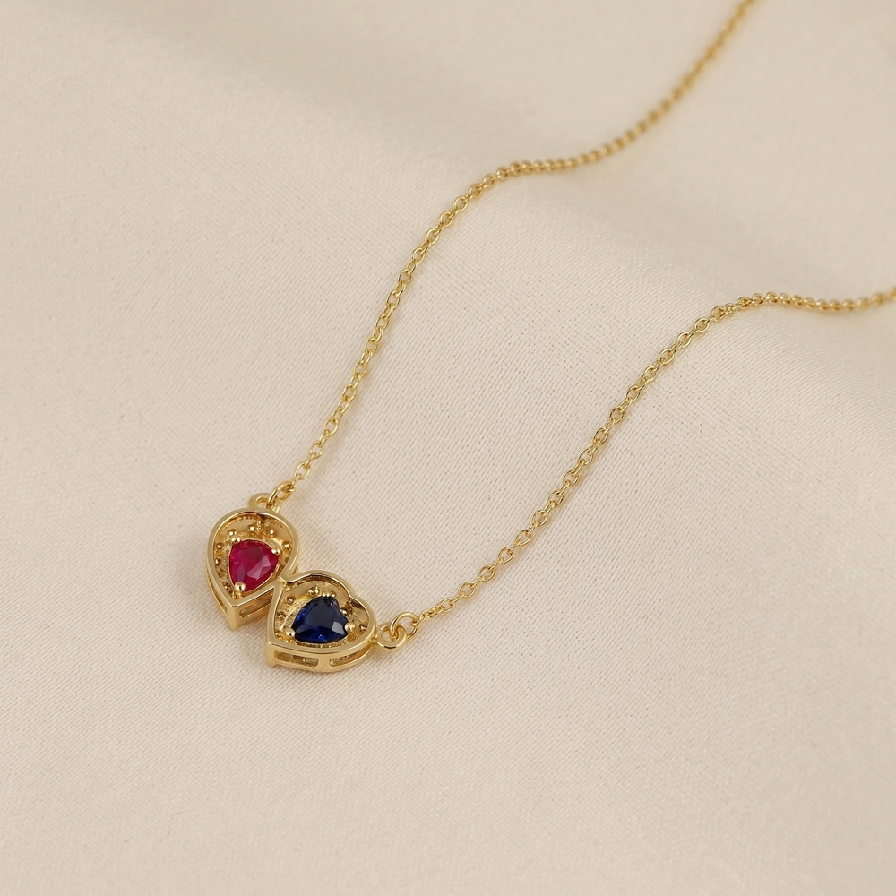 Lab Diamond Pink Tourmaline Blue Sapphire Gold Necklace Lab Diamond Pink Tourmaline Blue Sapphire Gold Necklace