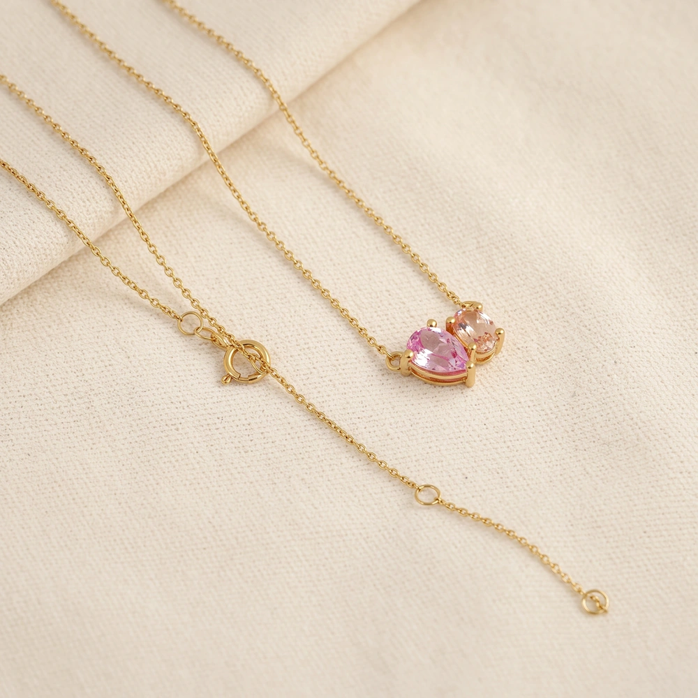 Lab Grown Padparadscha Sapphire, Morganite 9Kt Gold Necklace