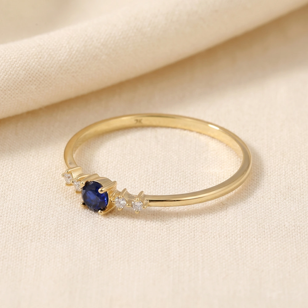 Yellow Gold Ring With Lab Grown Royal Blue Sapphire, Diamond Yellow Gold Ring With Lab Grown Royal Blue Sapphire, Diamond