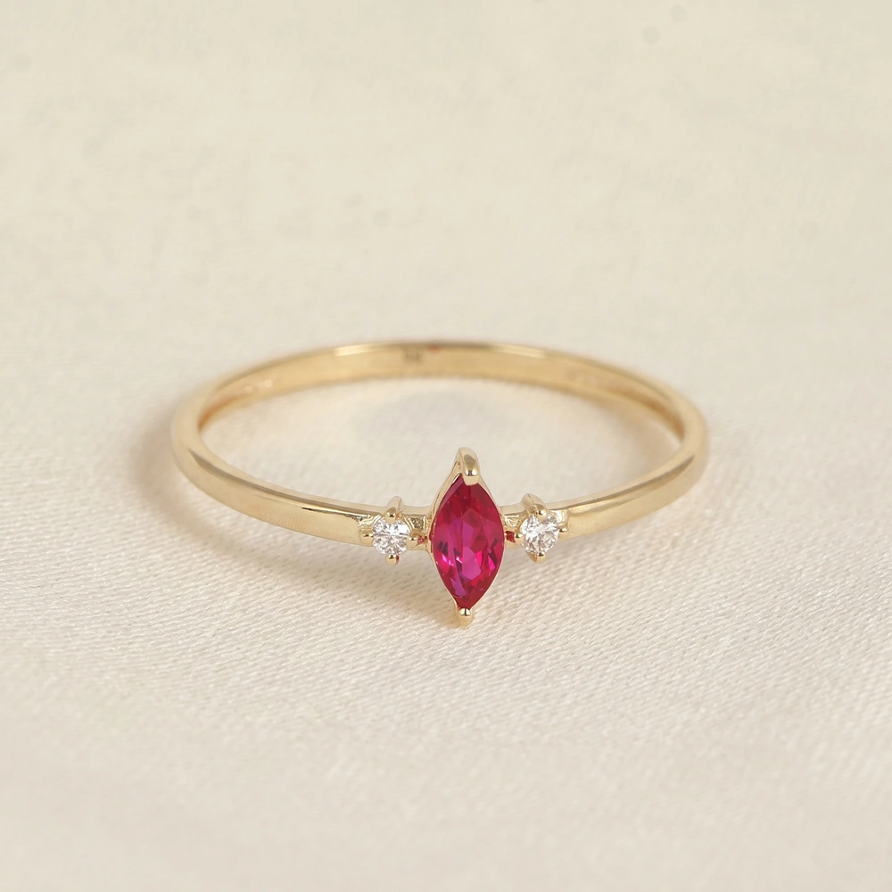 Yellow Gold Ring With Lab Grown Pigeon Blood Ruby, Diamond
