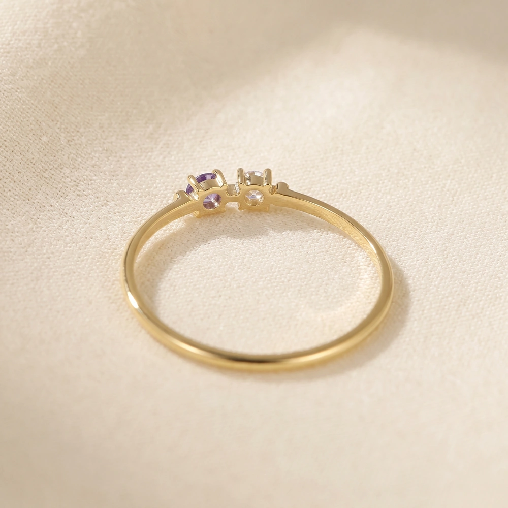 14Kt Yellow Gold Delicate Ring With Tanzanite And Diamond