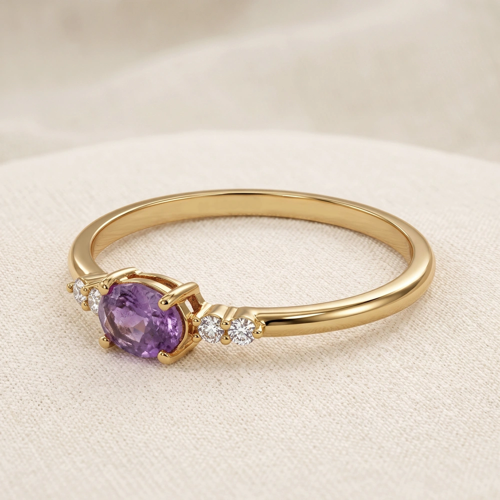 18Kt Yellow Gold Ring With Lab Grown Alexandrite, Diamond 18Kt Yellow Gold Ring With Lab Grown Alexandrite, Diamond
