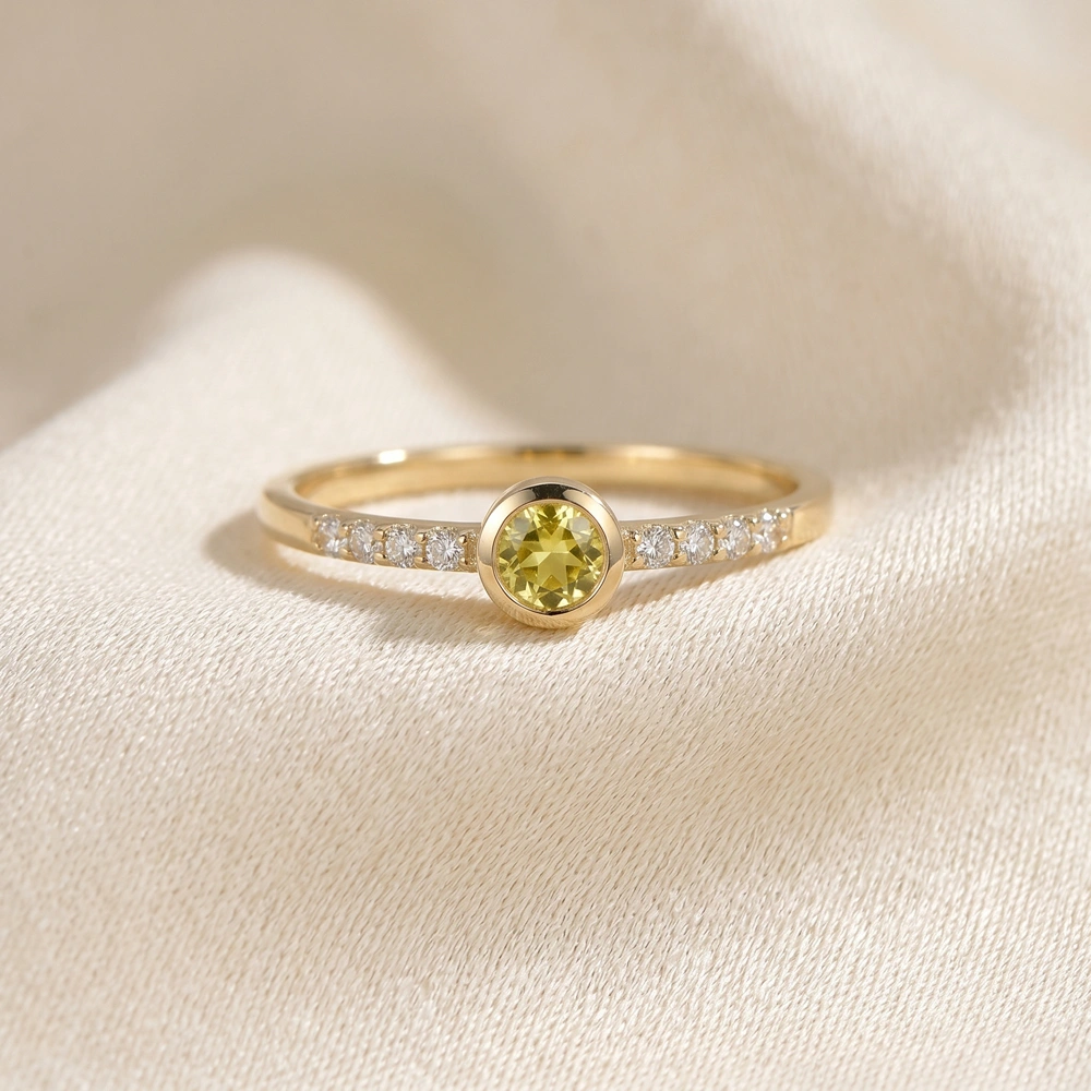 Yellow Gold Ring With Lab Grown Diamond, Yellow Sapphire Yellow Gold Ring With Lab Grown Diamond, Yellow Sapphire