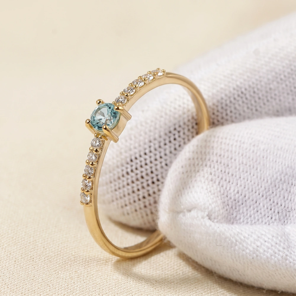 9Kt Gold Ring With Lab Grown Diamond, Paraiba Tourmaline