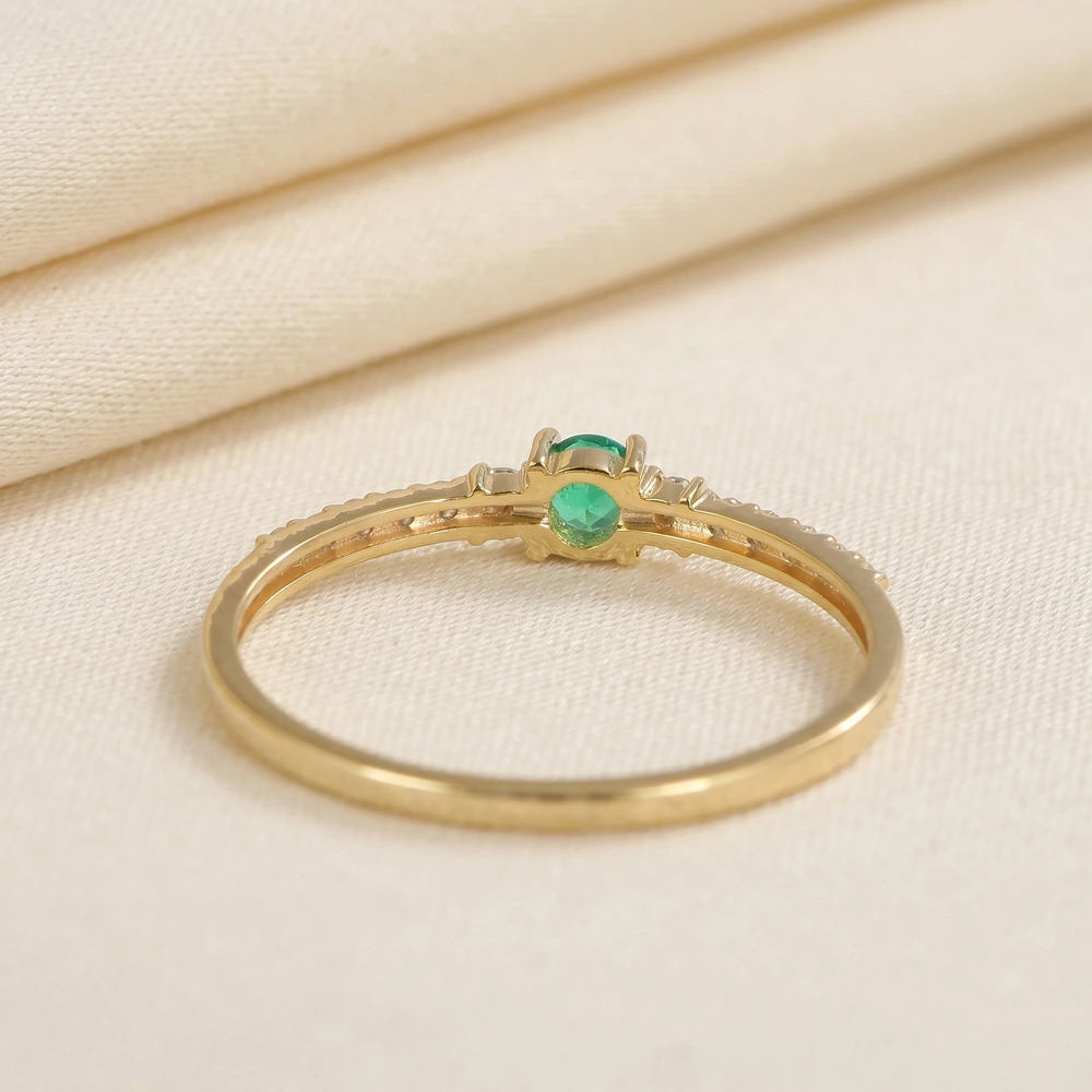Yellow Gold Ring With Lab Grown Diamond, Columbia Emerald Yellow Gold Ring With Lab Grown Diamond, Columbia Emerald