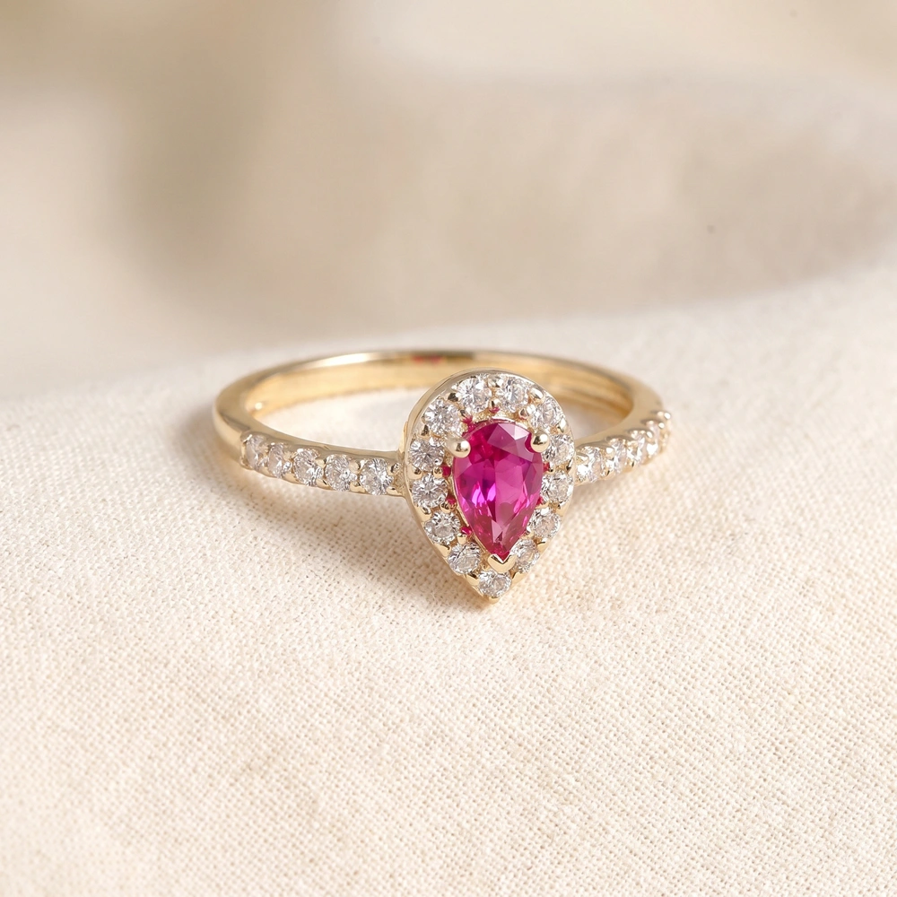 9Kt Yellow Gold Ring: Lab Grown Hot Pink Tourmaline, Diamond