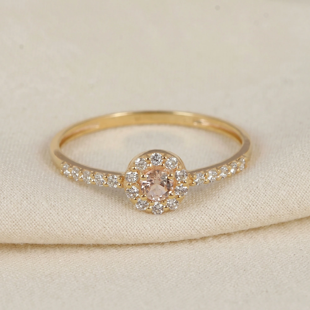 9Kt Yellow Gold Ring With Lab Grown Morganite And Diamond 9Kt Yellow Gold Ring With Lab Grown Morganite And Diamond
