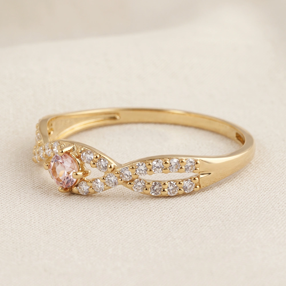 Gold Ring With Lab Grown Padparadscha Sapphire And Diamond Gold Ring With Lab Grown Padparadscha Sapphire And Diamond