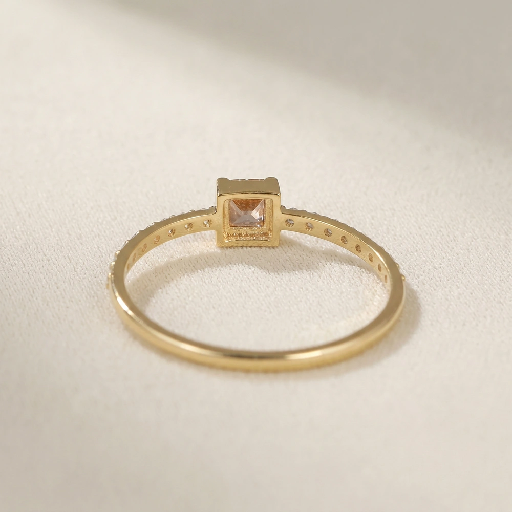 9Kt Solid Gold Ring With Lab Padparadscha Sapphire, Diamond 9Kt Solid Gold Ring With Lab Padparadscha Sapphire, Diamond