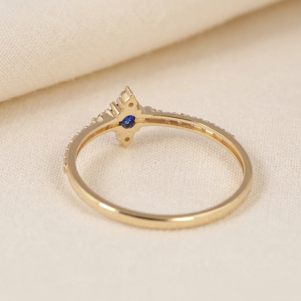 9Kt Yellow Gold Ring With Lab Grown Diamond, Blue Sapphire 9Kt Yellow Gold Ring With Lab Grown Diamond, Blue Sapphire