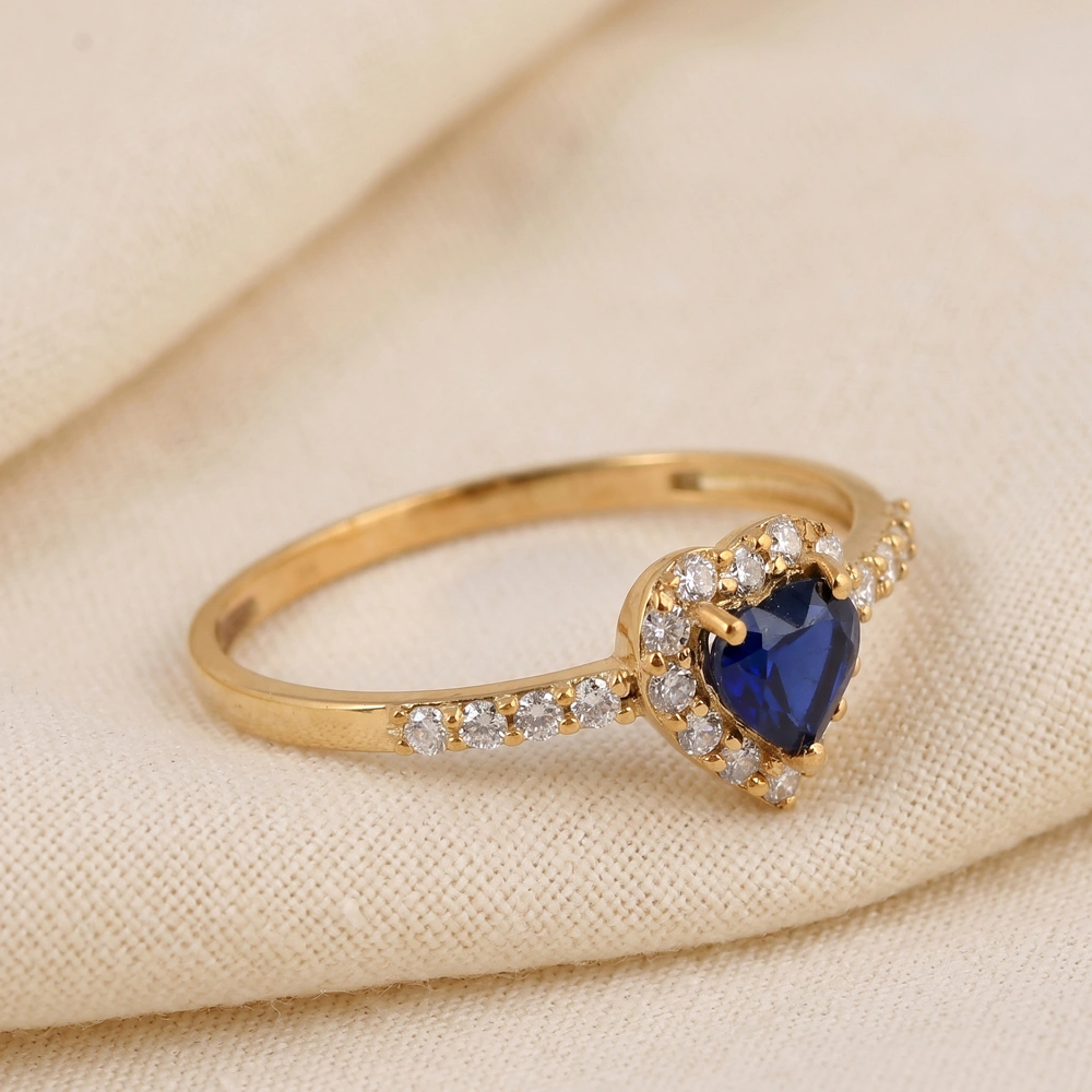 London Blue Topaz Gold Heart Ring With Lab Grown Diamond