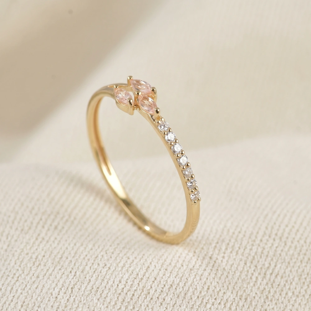 Gold Ring With Lab Grown Diamond, Padparadscha Sapphire Gold Ring With Lab Grown Diamond, Padparadscha Sapphire