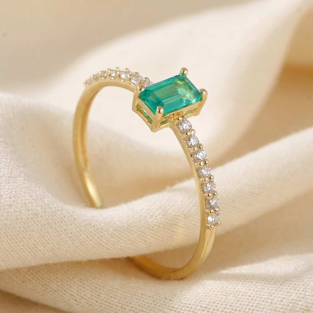 9Kt Yellow Gold Ring With Lab Grown Diamond, Columbia Emerald 9Kt Yellow Gold Ring With Lab Grown Diamond, Columbia Emerald