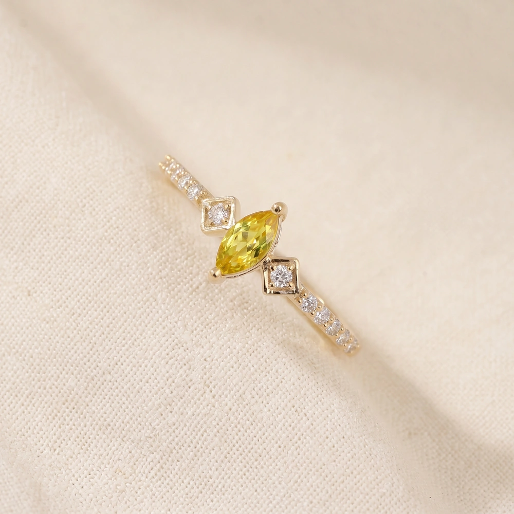 9Kt Solid Gold Ring Lab Grown Diamond And Yellow Sapphire